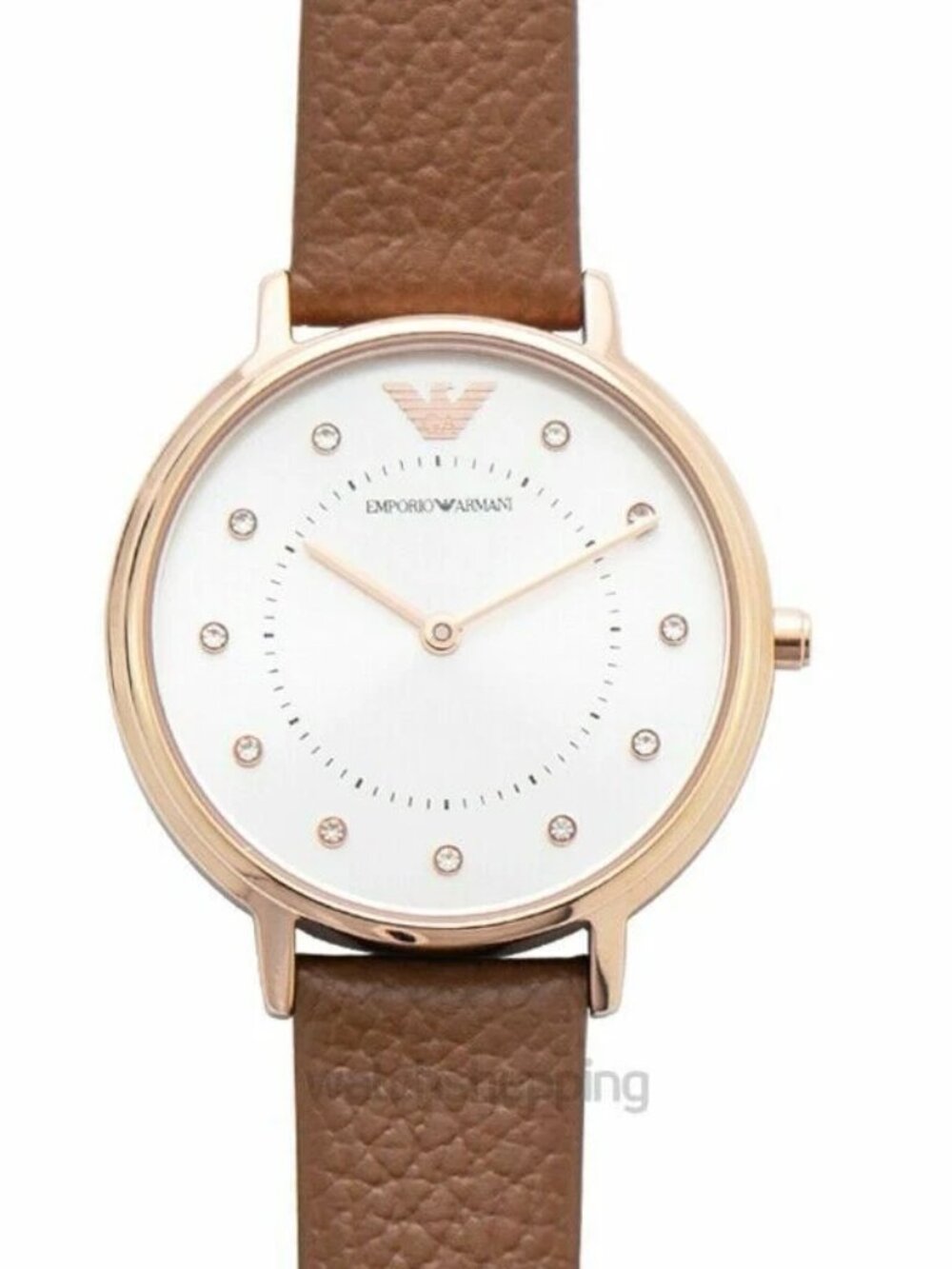 Emporio Armani AR8040 Rose Gold Tone White Dial Brown Leather Strap Womens Watch